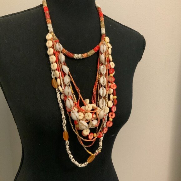 Chico's Novy Beaded Disc Warm Gold Tone Multi Strand Necklace - Picture 8 of 9